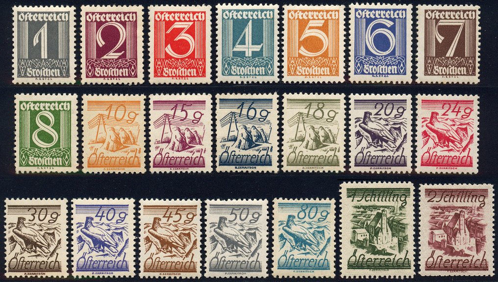 Austria 1925 - Complete series of digit sequences. - ANK-Nr. 447 - 467 #1.0