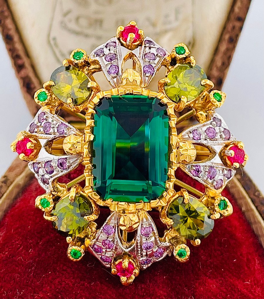 Sans prix de réserve - Bague - 9 carats Or jaune, Argent Pierres précieuses variées #1.0