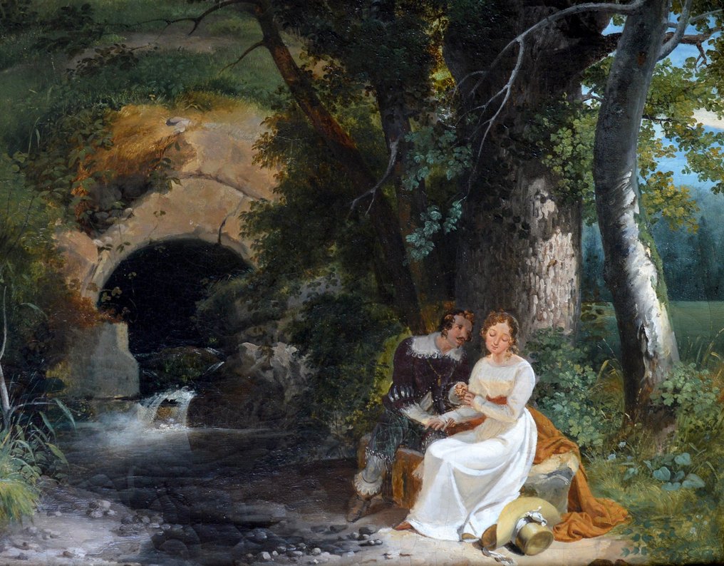 Renoux Charles Caïus (1795- 1846), Attribué à - Les fiançailles au bord de la rivière #1.0