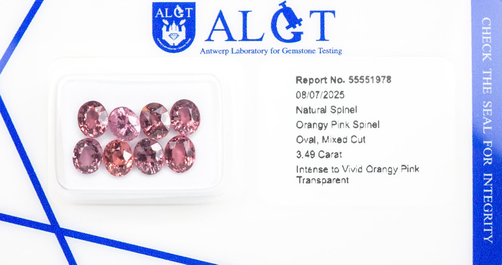 没有保留价 - 8 pcs  尖晶石  - 3.49 ct - 安特卫普宝石检测实验室（ALGT） - 强烈鲜明的橙粉色 #2.1