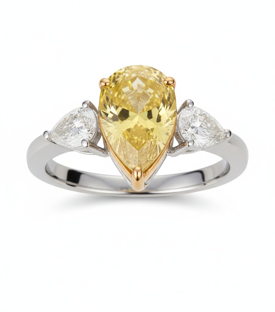 Gyűrű - 14 kt. Sárga arany, Fehér arany - 3.00ct. tw. Gyémánt (Laboratóriumban előállított) - Gyémánt #1.0