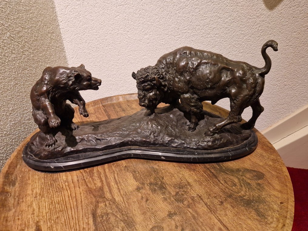 Antoine-Louis Barye (1796-1875) - Statua, Groot Bronzen beeld van Antoine-Louis Barye - 22 cm - Bronzo, Marmo - 1875 #1.0