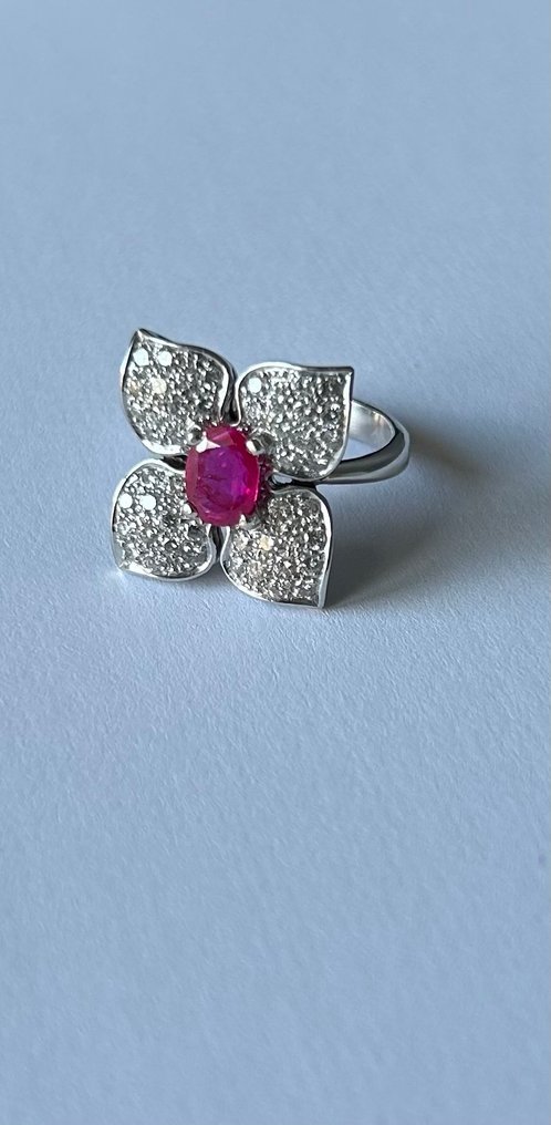 戒指 - 18K包金 白金 红宝石 - 钻石 #2.1