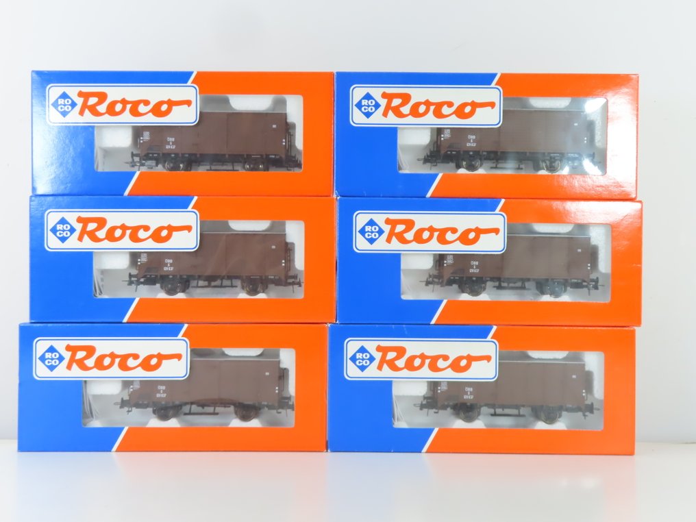 Roco H0 - 46823 - Modelltog godsvogn (6) - 6x 2-akslede lukkede godsvogner - ÖBB #3.2