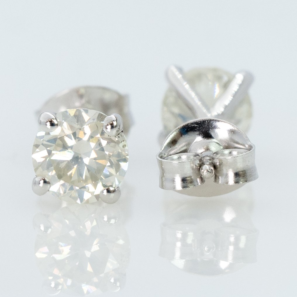 沒有保留價 - 耳環 - 14 克拉 白金 -  1.01ct. tw. 鉆石 (天然) - GWLab #3.2