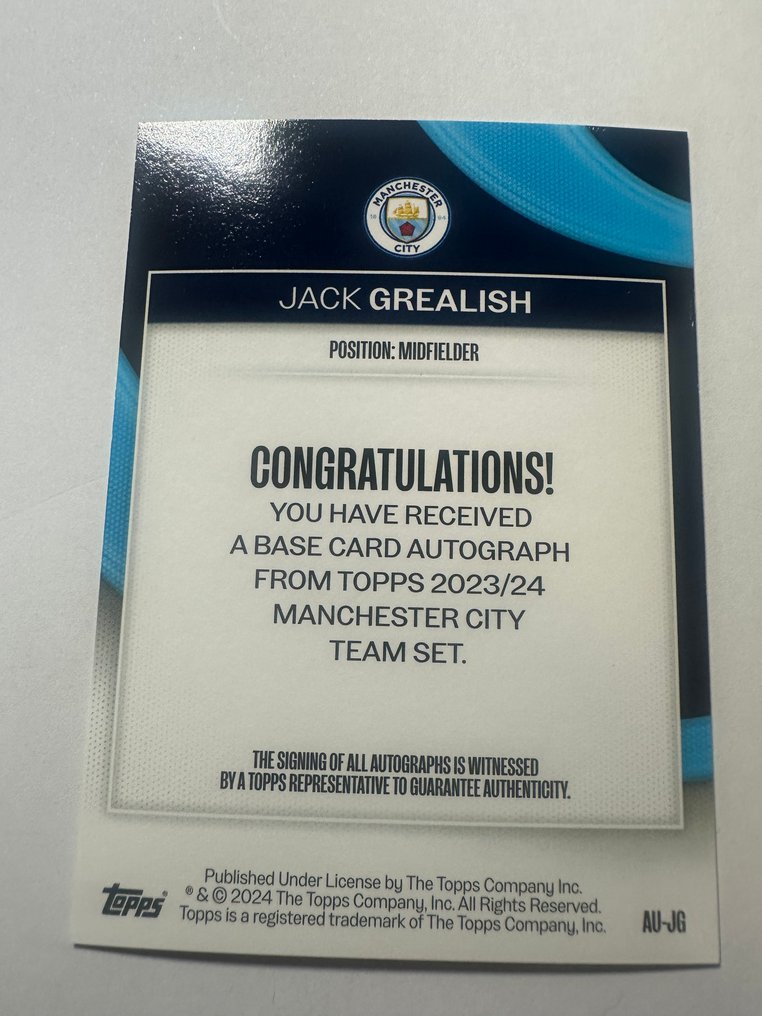 2023 Topps Manchester City Team Set Jack Grealish Auto / 99 Card - Impecable (I) #1.0