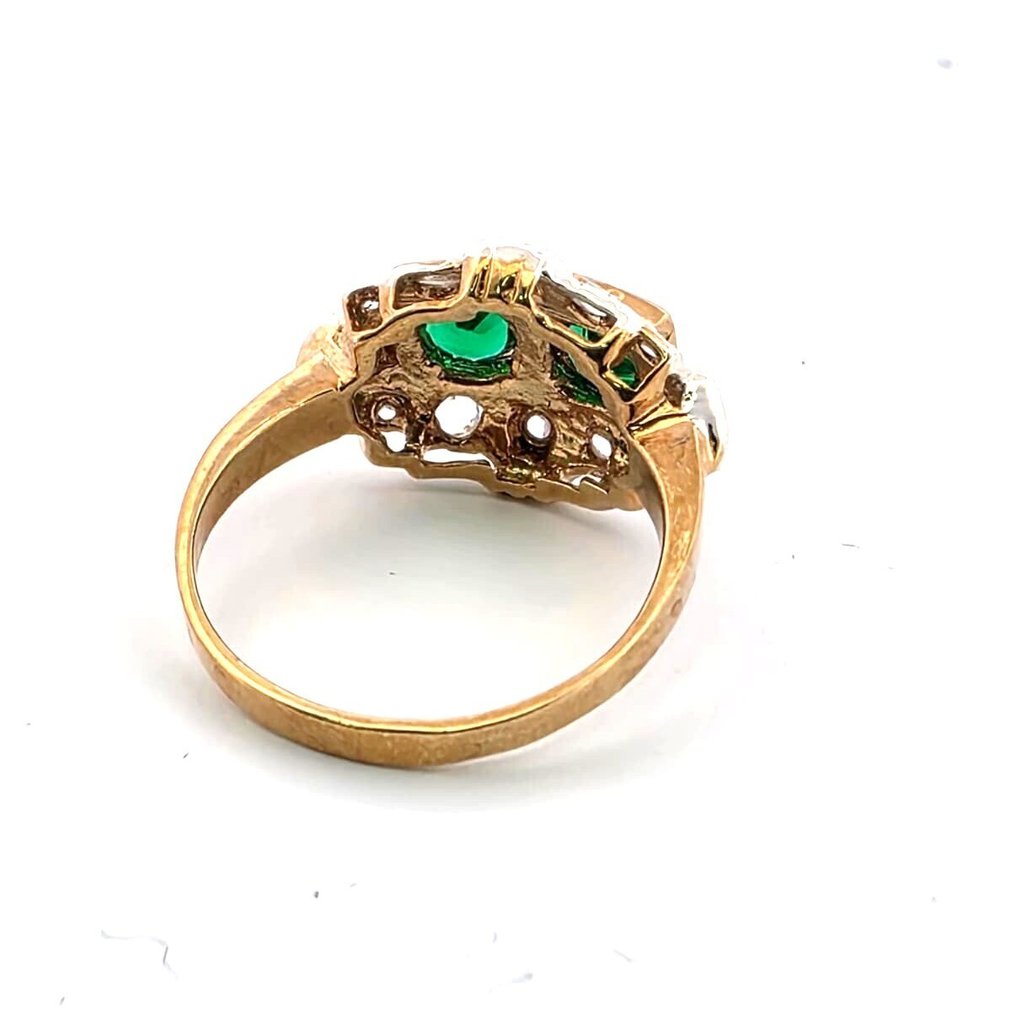 Fără preț de rezervă - Inel - 9 kt. Argint, Aur galben Smarald - Diamant #4.3