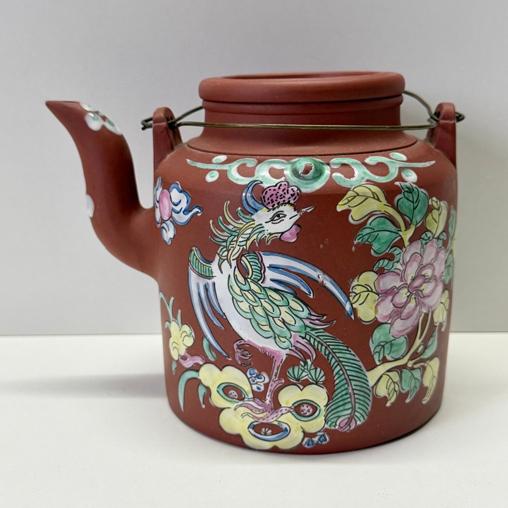 Service à thé - Qing-dynasty (1644-1911) - Yixing argile, Émail - Emaille Reliëfdecor #1.0