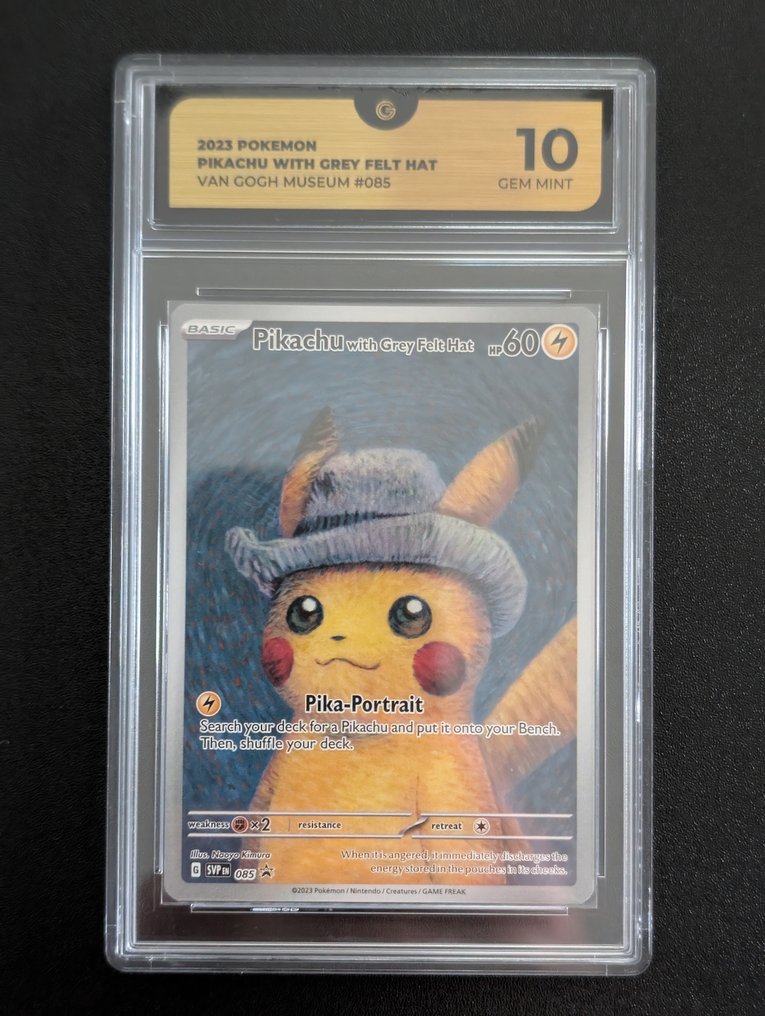 Pokémon Graded card - Pikachu with Grey Felt Hat, Pikachu 085 Promo-kort, Full kunst, Begrenset utvalg, Folie - GG 10 - Various sets #1.0