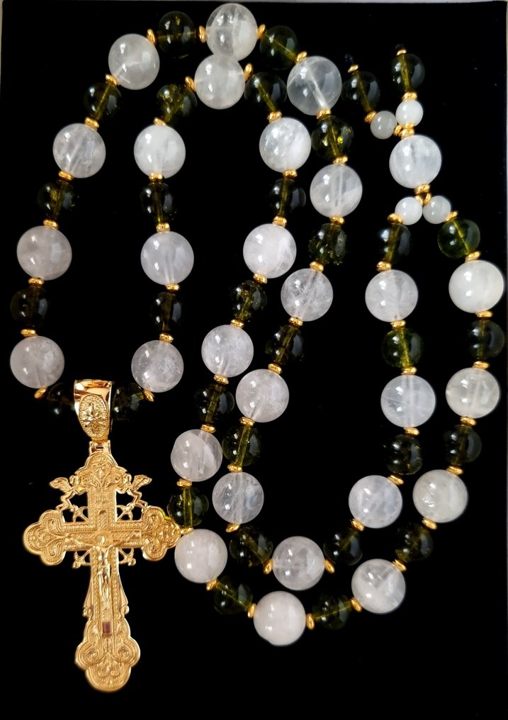 Peridot - Cristal de roche - Kongelig Himmelkæde – Kors – Guddommelig Lys & Beskyttelse mod det onde - Halskæde med vedhæng #1.0