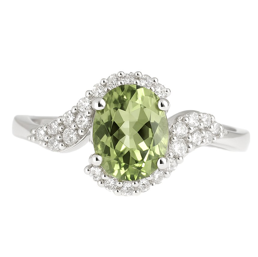Ring - 18 kt. White gold - 1.57ct. tw. Tourmaline - Diamond #1.0
