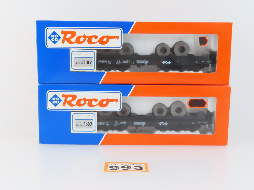 Roco H0 - 46554 - Vagão de carga de modelismo ferroviário (2) - 2x de 6 eixos veículos de transporte pesado do tipo Sahmms, cada um com 4 rolos de aço. - NS #4.3