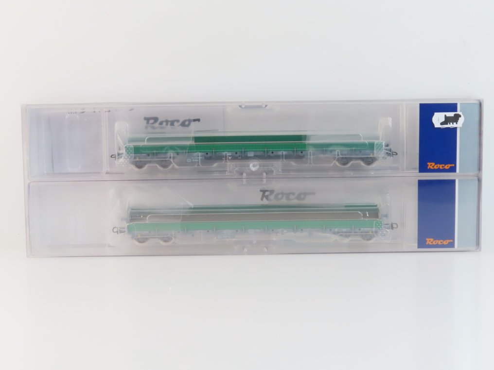 Roco H0 - 67081 - Modellvonat teherfuvarozási vagonszett (1) - 2 részes készlet 4-állású Rongenwagens típus Res - RENFE #1.0