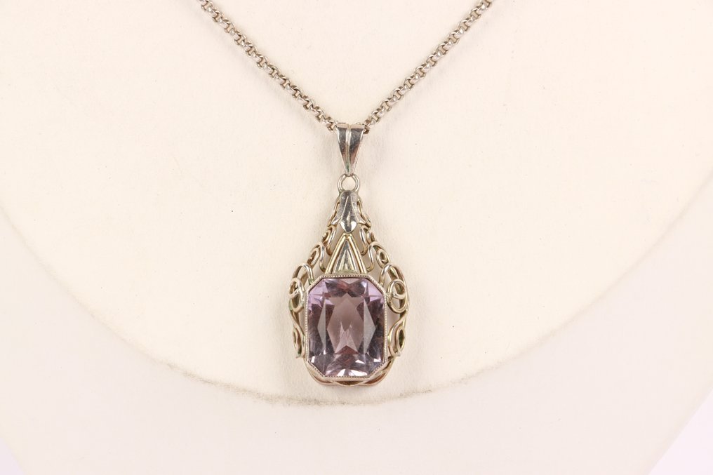 Fără preț de rezervă - Colier cu pandantiv Argint - Art deco amethyst #1.0
