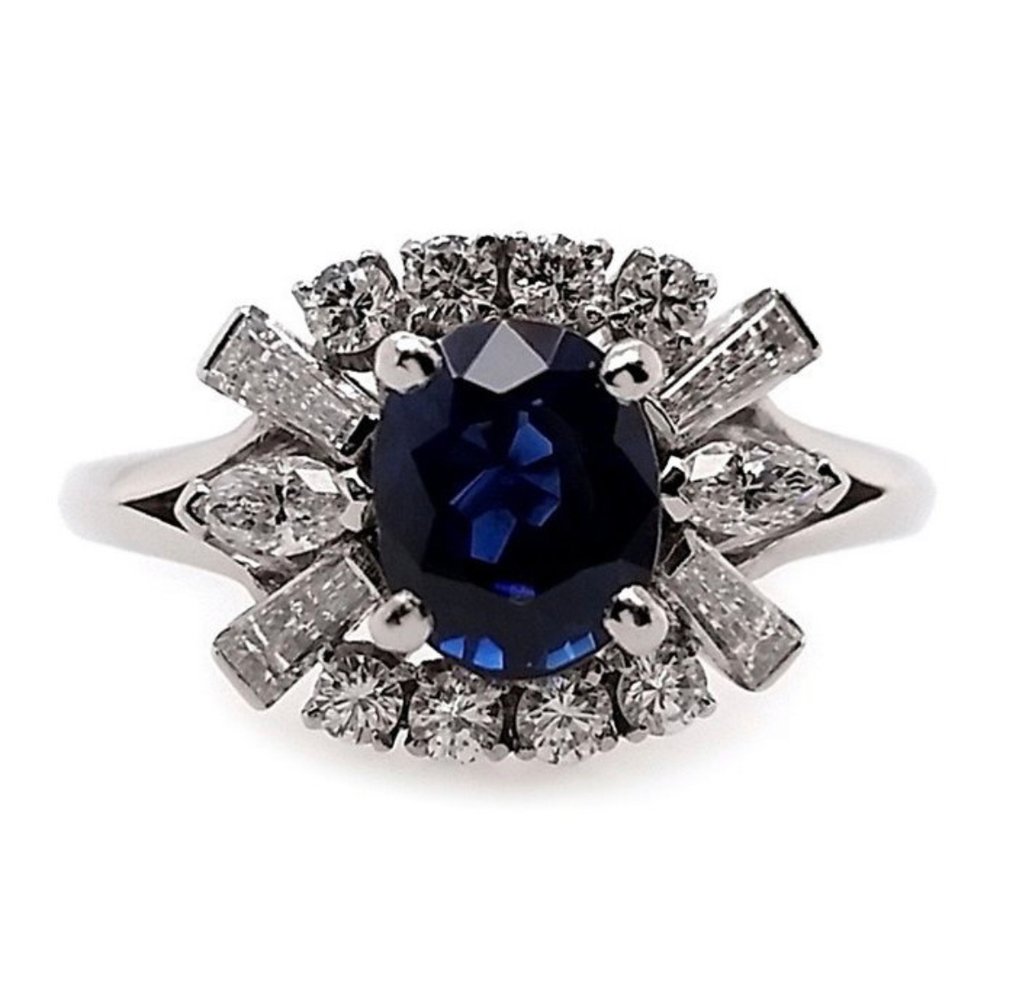 Δαχτυλίδι Πλατίνα -  1.68ct. tw. Ζαφείρι - Διαμάντι - Έκθεση Εργαστηρίου IGI #4.3