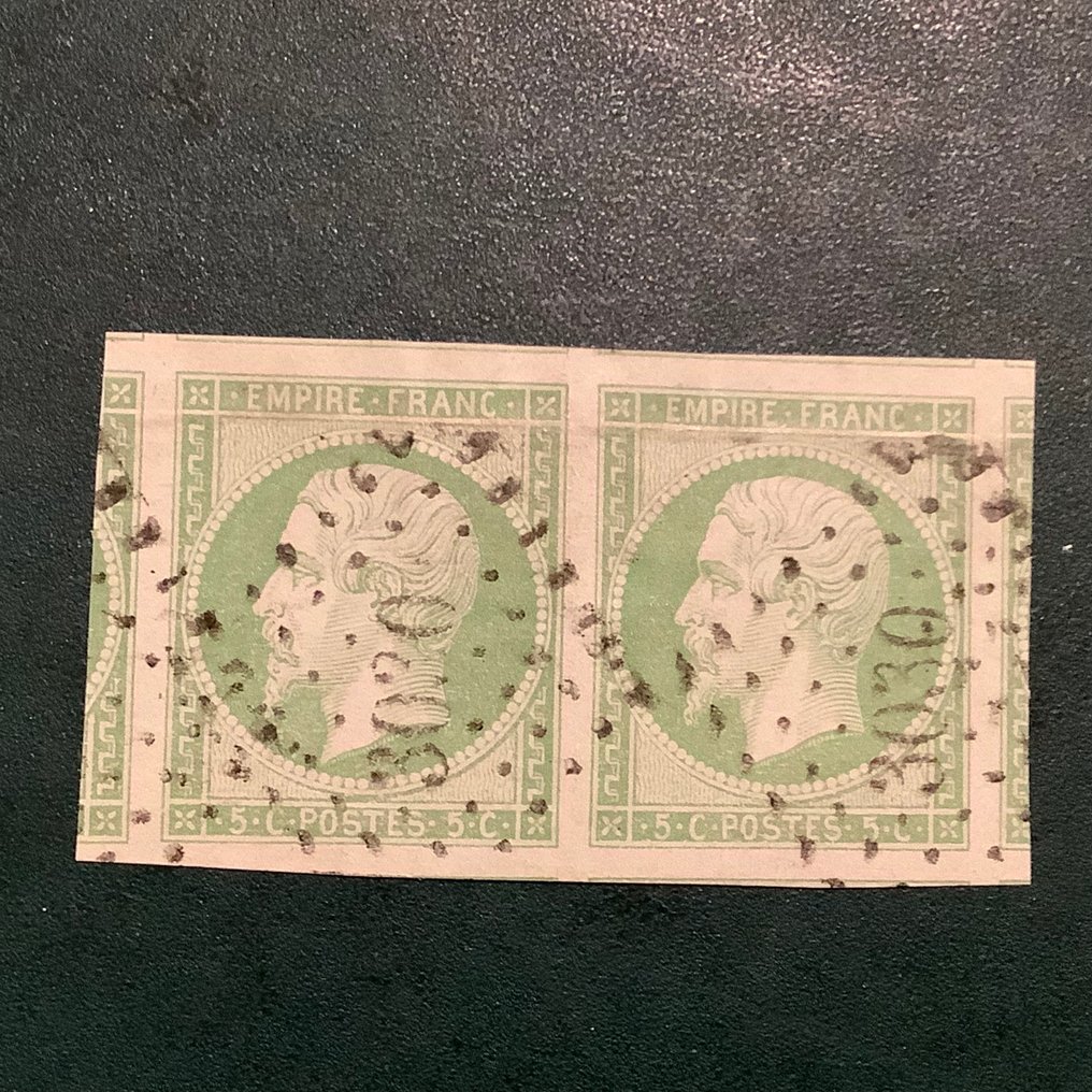 Francia 1852 - Conjunto de 5 céntimos Napoleon Empire - par de lujo con 8 sellos de vecindario. - Yvert 12 #1.0