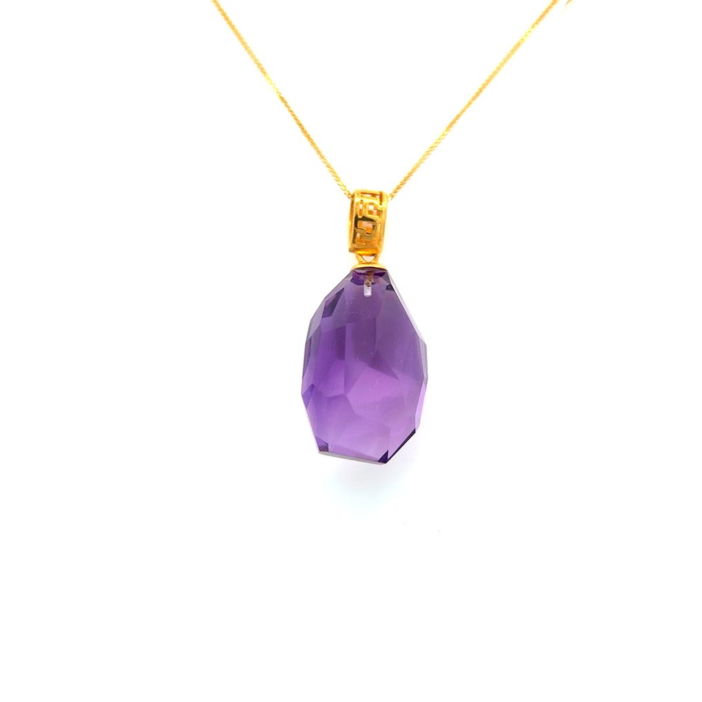 没有保留价 - 吊坠项链 - 18K包金 黄金 紫水晶 #1.0