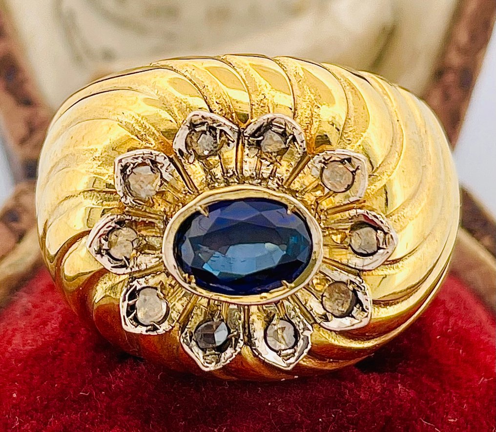 沒有保留價 - 戒指 - 9 節 黃金, 銀 藍寶石 - 鉆石 #1.0