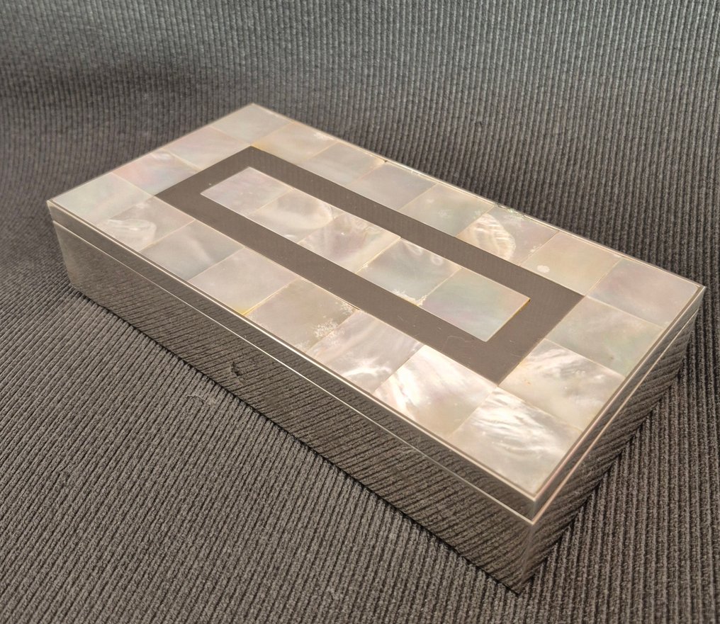 雪茄盒 - 珍珠母木材和银 - 装饰艺术盒子 #4.3