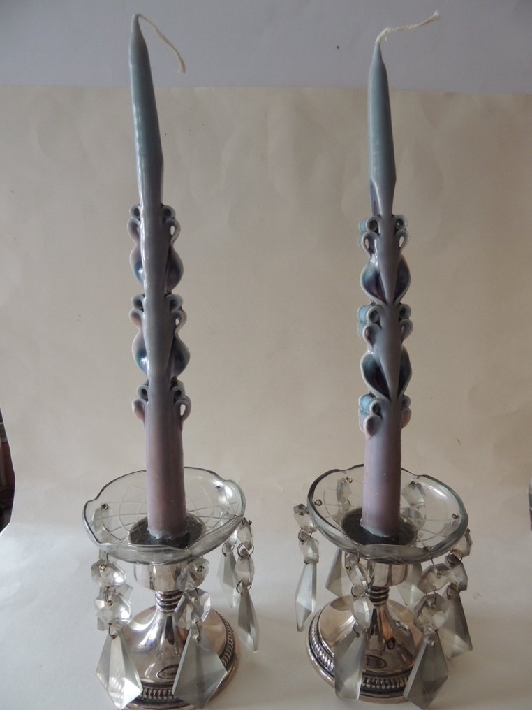 Candlestick - Very beautiful pair of metal and crystal candlesticks by the Maison Christian Dior. #1.0