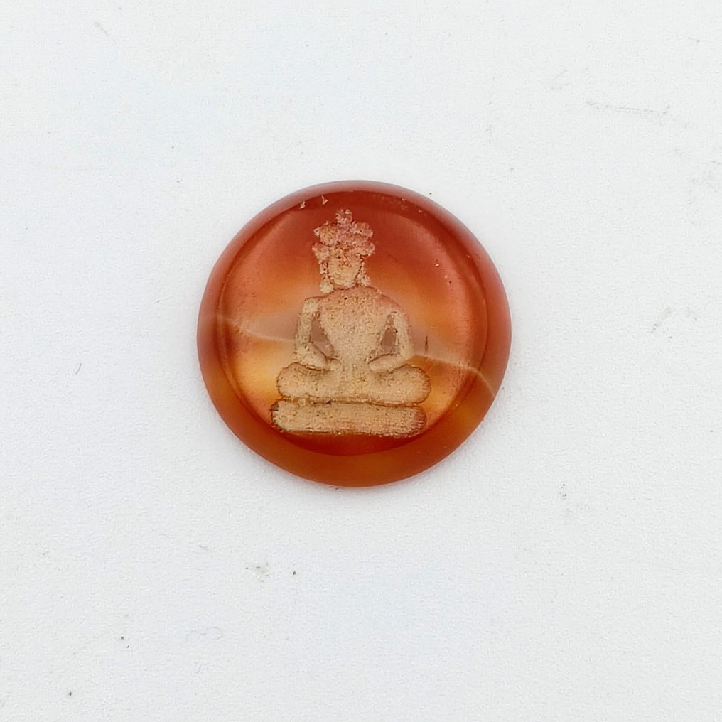 古高棉，乌东时期 Agate 坐佛珠护身符宝石 - 20 mm #1.0