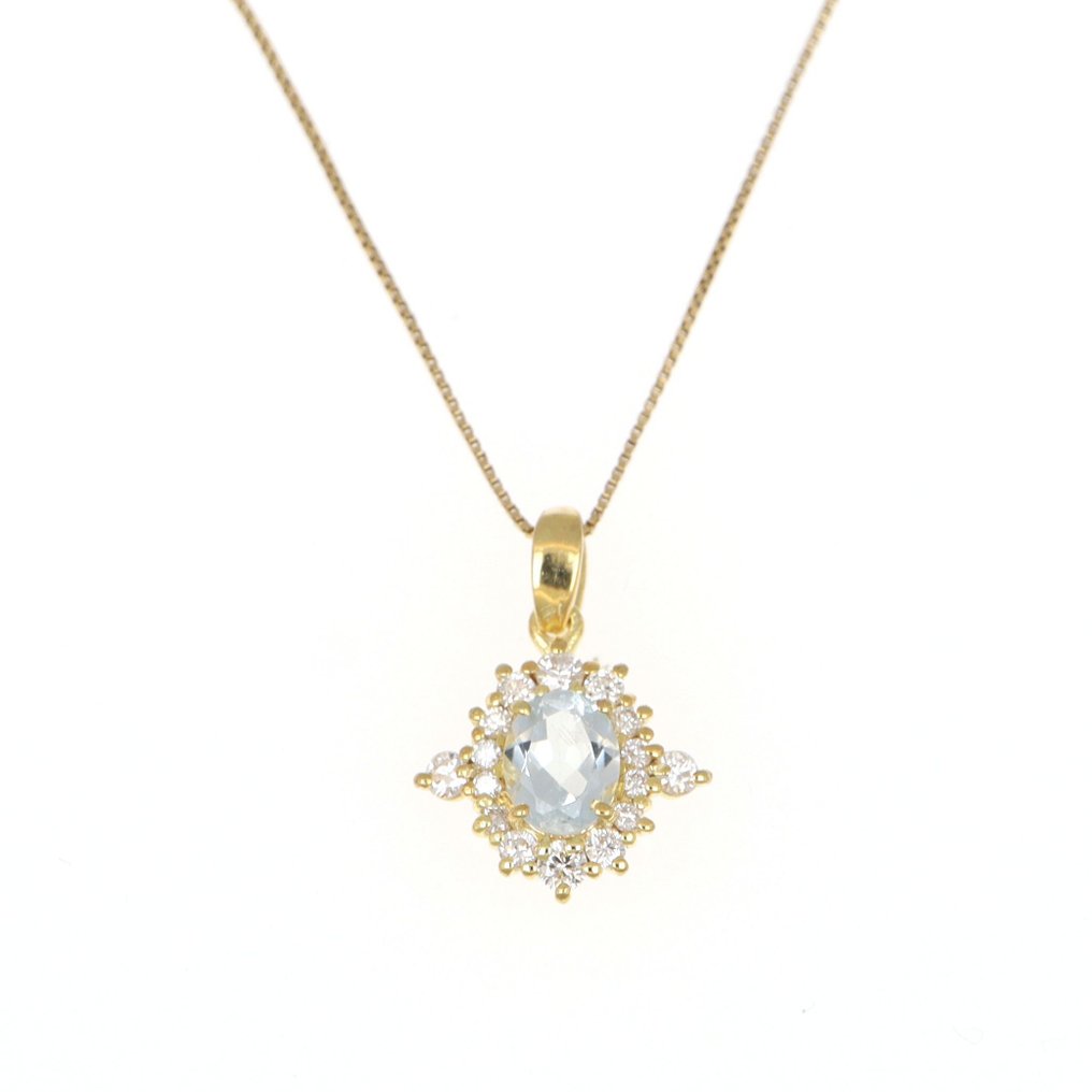 Sem preço de reserva - Colar com pingente - 18 K Ouro amarelo Água-marinha - Diamante #1.0