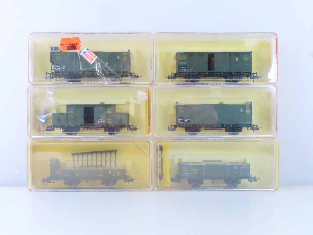 Trix H0 - o.a. 3631/23639/3612 - Model train freight carriage (6) - 6x 2-axle enclosed wagons and low/high open flatbed wagons. - K.Bay.Sts.B #3.2