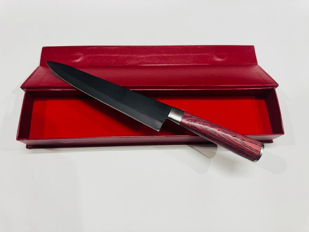 Μαχαίρι κουζίνας - Ιαπωνικό μαχαίρι σερβιρίσματος (097) - Ατσάλι λιγότερο από ατσάλι, χειρολαβή από εξωτικά ξύλα με κουτί. - Ιαπωνία - Ιαπωνικό μαχαίρι σερβιρίσματος #1.0
