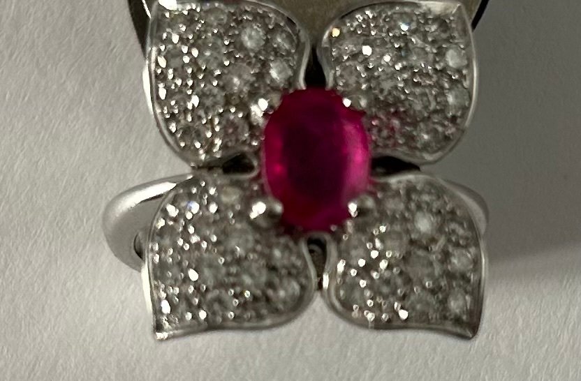 戒指 - 18K包金 白金 红宝石 - 钻石 #3.2