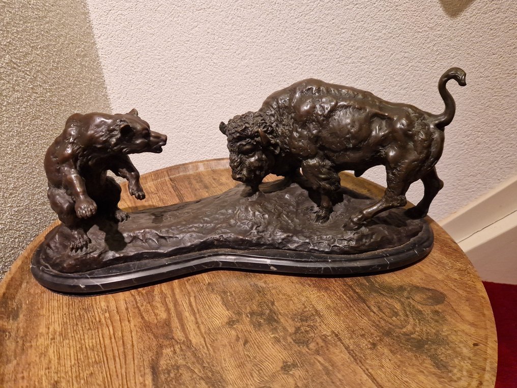 Antoine-Louis Barye (1796-1875) - Statua, Groot Bronzen beeld van Antoine-Louis Barye - 22 cm - Bronzo, Marmo - 1875 #1.0