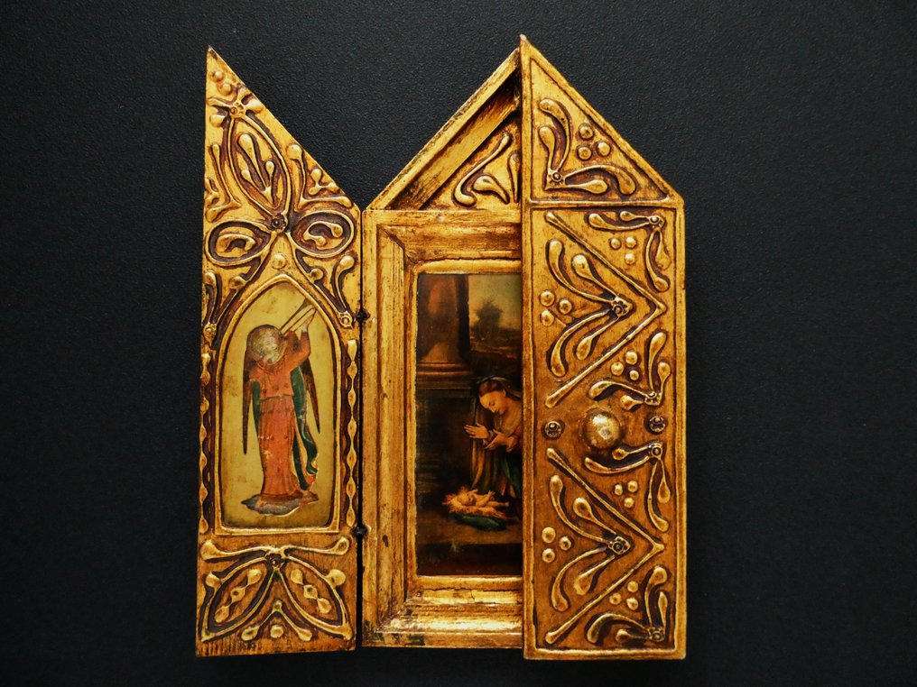 Icon - Adoration of the Christ Child / Christmas Triptych - Gilded - Triptych Icon Worship #3.2
