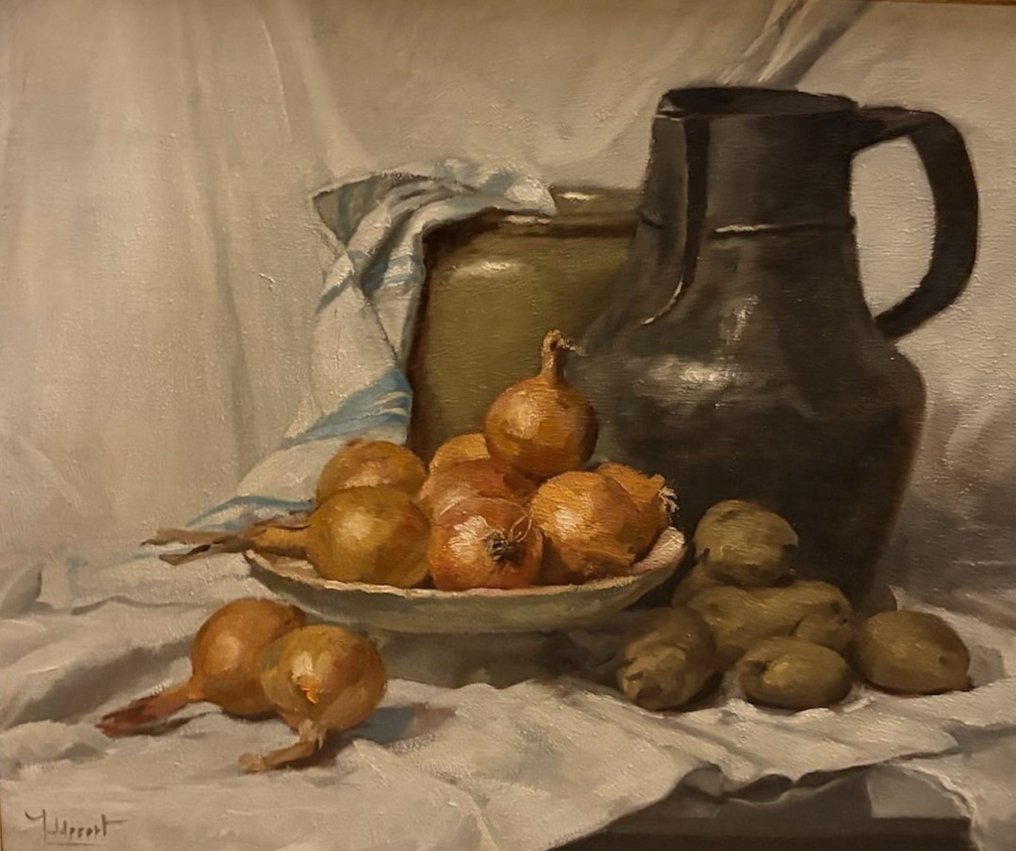 Jules de Cort (1918-1999) - Rijkelijk Stilleven met kruik en uien #1.0