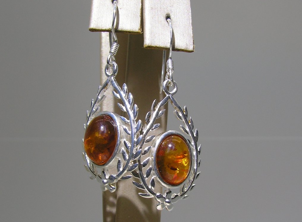 Κεχριμπάρι σκουλαρίκια - Ύψος: 39 mm - Πλάτος: 18 mm- 5 g - (2) #1.0