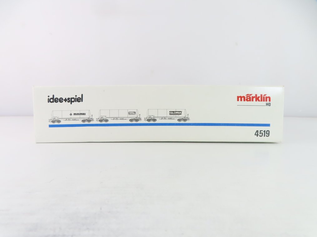 Märklin H0 - 4519 - Σετ τρένου μοντελισμού μεταφοράς εμπορευμάτων (1) - Σετ τριών ειδών φορτηγών αυτοκινήτων με 4-άξονες καμινάδες με επιγραφή «Gloria», «Minimax» και - DB #4.3