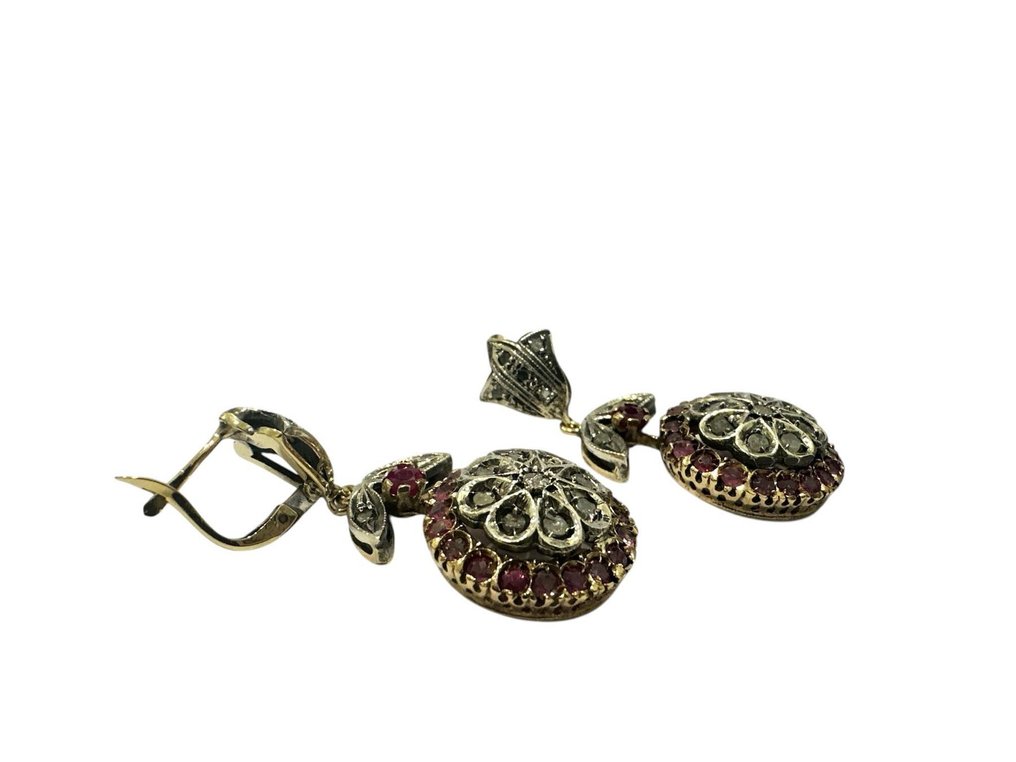 Drop fülbevaló - 12 kt. Rózsa arany - 0.96ct. tw. Gyémánt (Természetes) - Rubin #4.3