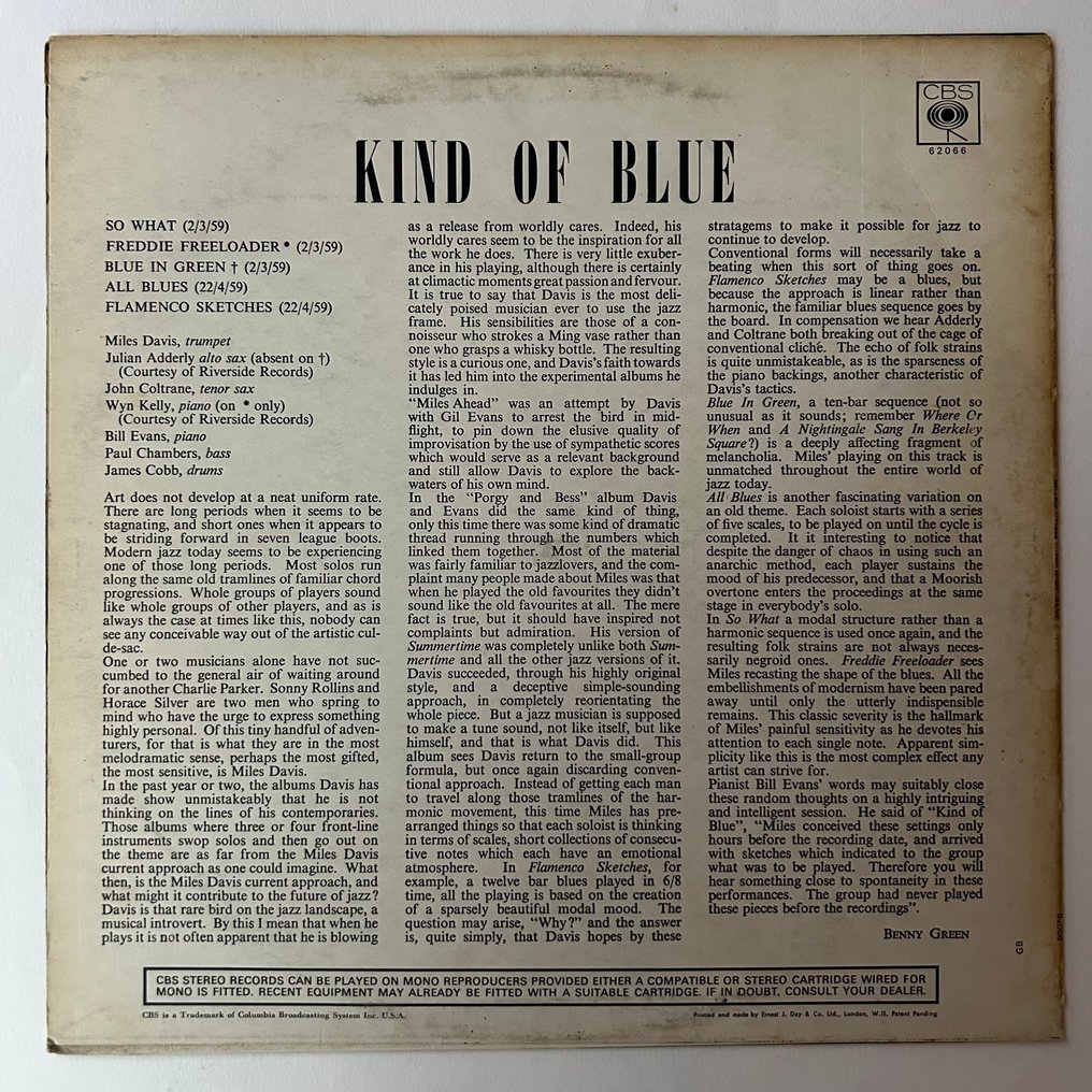 Miles Davis - Kind of Blue (UK press with Misprint!) - Disque vinyle unique - Stéréo - 1964 #1.0