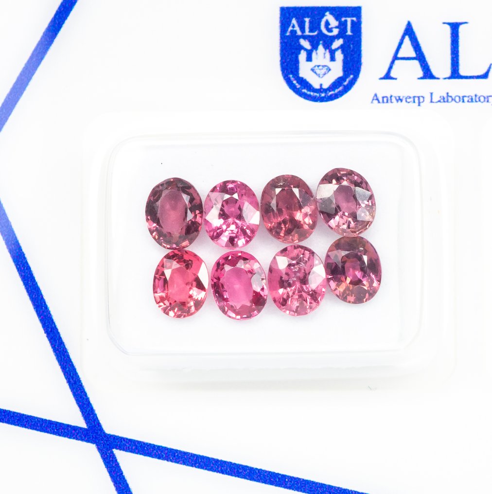没有保留价 - 8 pcs  尖晶石  - 3.43 ct - 安特卫普宝石检测实验室（ALGT） - 鲜明到深粉色 #1.0