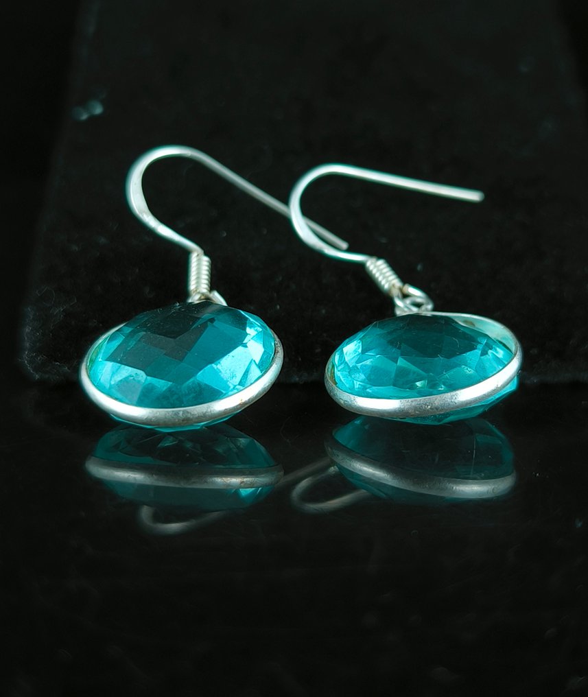 Ακουαμαρίνης - Ασημί - Σκουλαρίκια - Σκουλαρίκια από ασήμι υψηλής ποιότητας #1.0