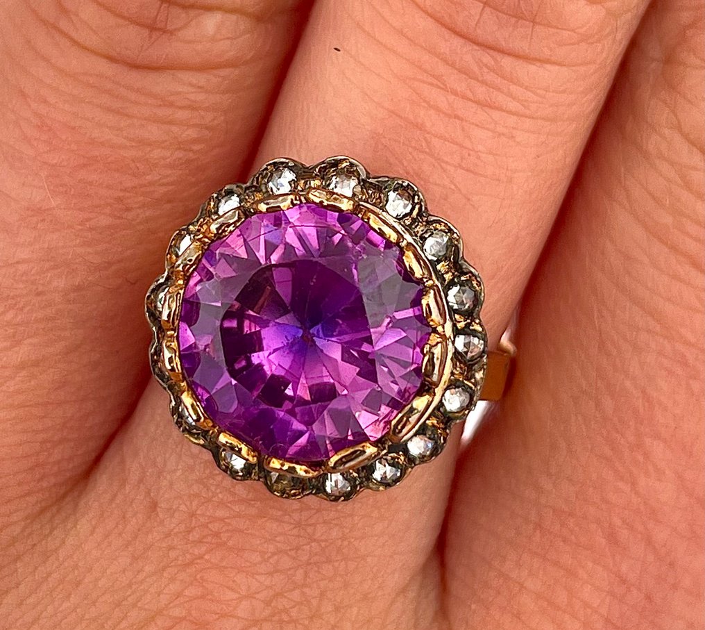 Nincs minimálár - Gyűrű - 9 Kt Sárga arany, Ezüst Alexandrit - Akvamarin #4.3