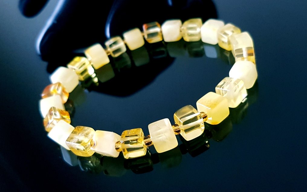 Κεχριμπάρι Φυσικό βραχιόλι με μπλετζάμπορς από Βαλτική κεχριμπάρι - κύβοι από κεχριμπάρι - unisex.- 12 g #1.0