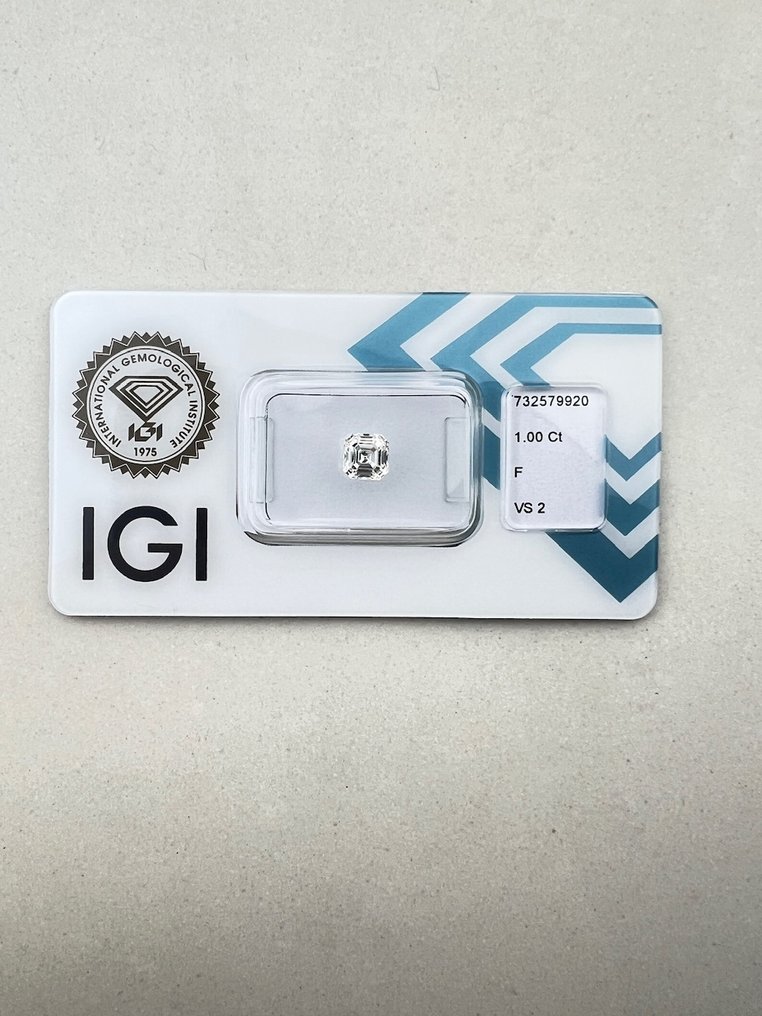Sem preço de reserva - 1 pcs Diamante (Natural) - 1.00 ct - Esmeralda - F - VS2 - International Gemological Institute (IGI) #1.0