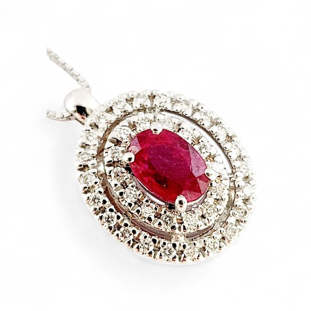 Κολιέ με μενταγιόν - 18 καράτια Λευκός χρυσός - 2.20ct. tw. Διαμάντι (Φυσικό) - Ρουμπίνι - Κατασκευασμένο στην Ιταλία #1.0