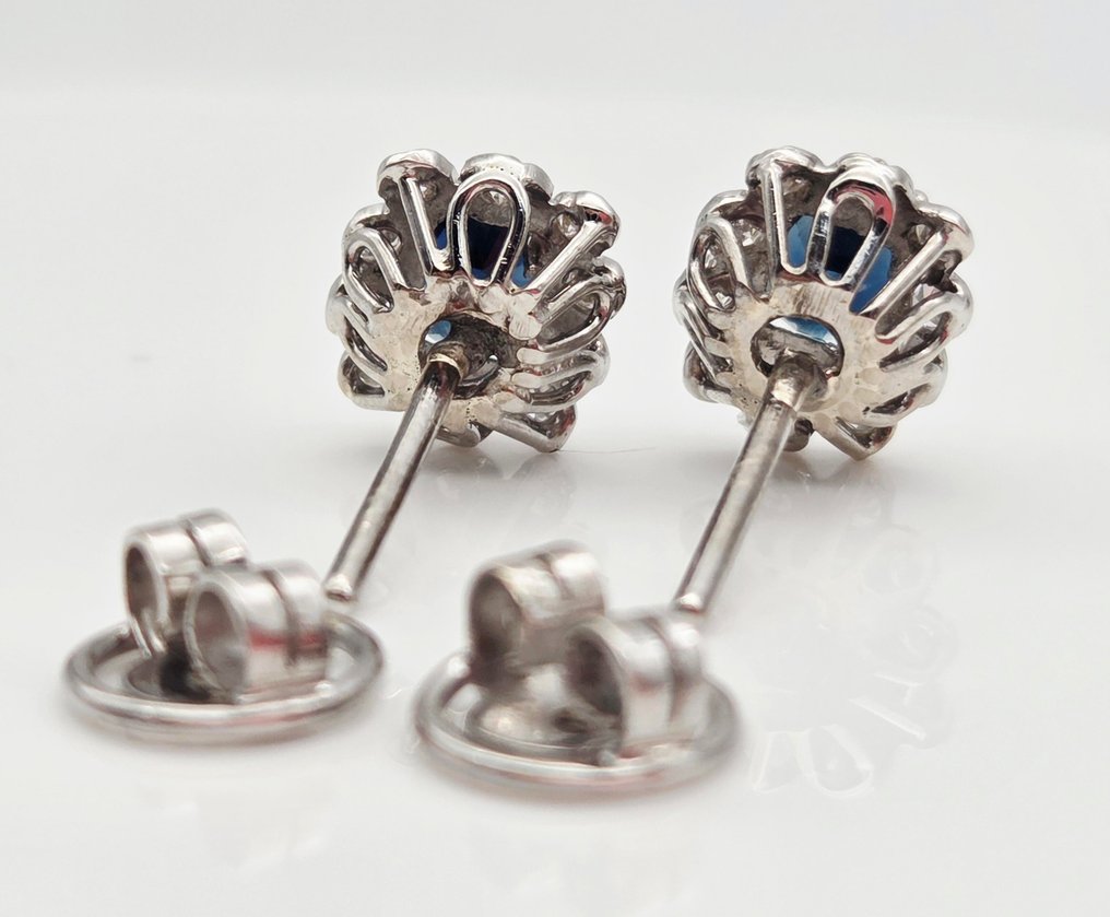 耳環 - 18 克拉 白金 藍寶石 - 鉆石 #4.3