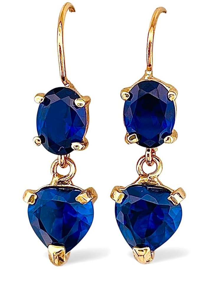 Nincs minimálár - Drop fülbevaló - 9 Kt Sárga arany, Ezüst Zafír - Zafír #2.1