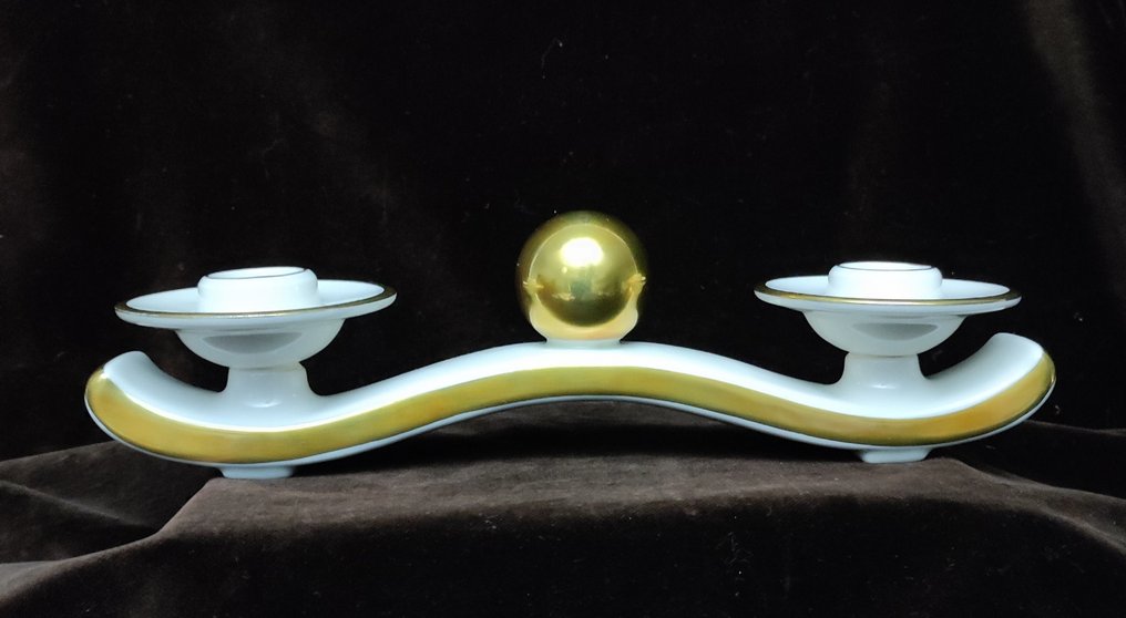 AL-KA Kunst Kronach, Lindner Kueps, Gerold & C. Tettau - Candleholder (3) - Ivory porcelain, partially gold-plated #3.2