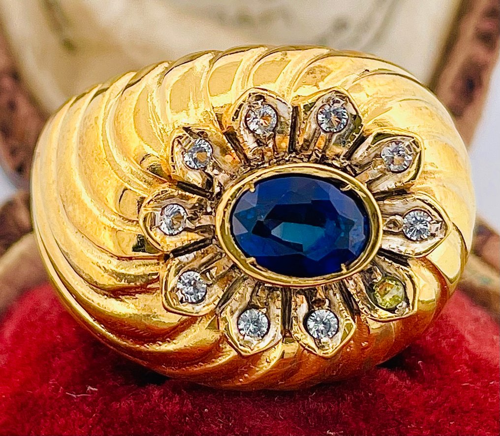 没有保留价 - 戒指 - 9 kt. 黄金, 银 蓝宝石 - 海蓝宝石 #4.3