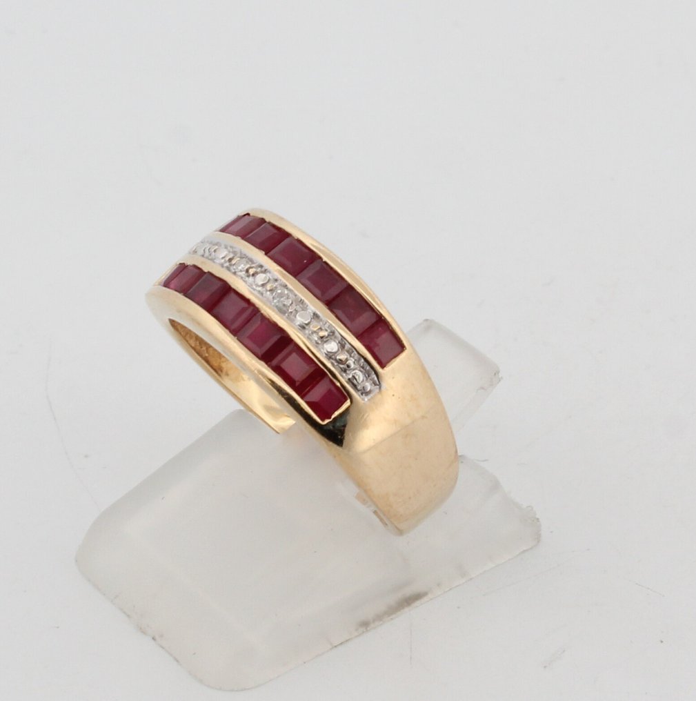 没有保留价 - 戒指 - 18K包金 黄金 红宝石 - 钻石 #3.2