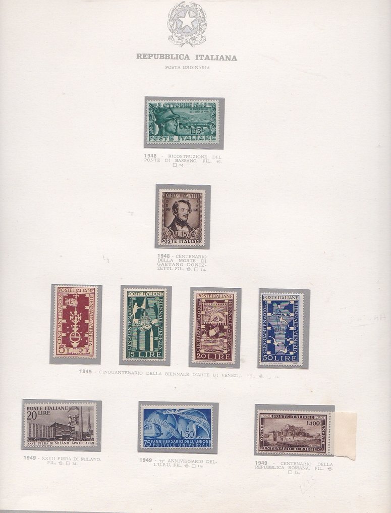 Olasz Köztársaság 1948/1949 - n. 2 sorozat 1948 + évjárat 1949. Minden MNH** #1.0
