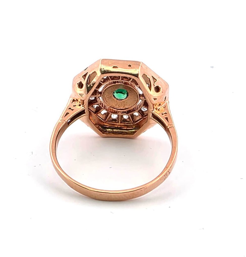 Fără preț de rezervă - Inel - 9 kt. Aur roz, Argint Smarald - Diamant #2.1