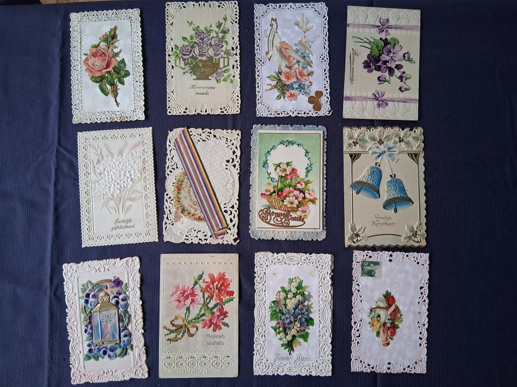 Fantasy cards with flowers, etc., with an embossed, openwork border. - Postcard (40) - 1910-1940 #4.3